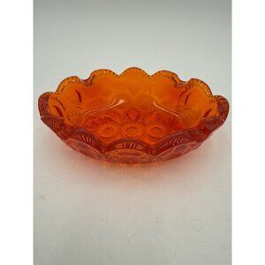 LE Smith Amberina Glass Moon & Star Ashtray - Vintage Art Glass - Deep Red/Amber